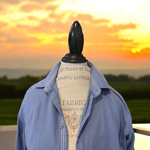 Franky Max cotton button down shirt. Baby blue with white stitching accent - Picture 7 of 16